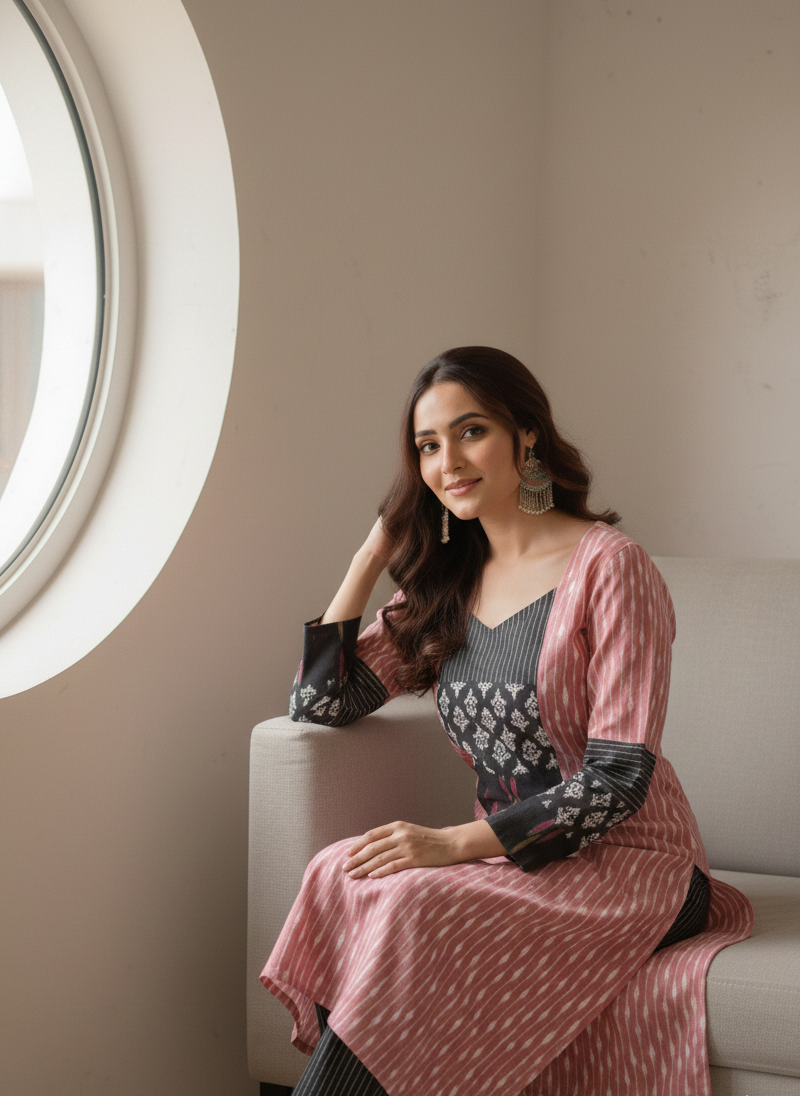 Pink Berry Ikat Kurti