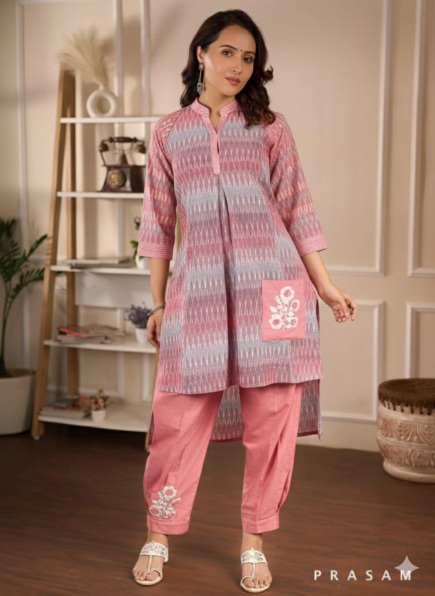 Ethereal Roselle Ikat Kurta Set