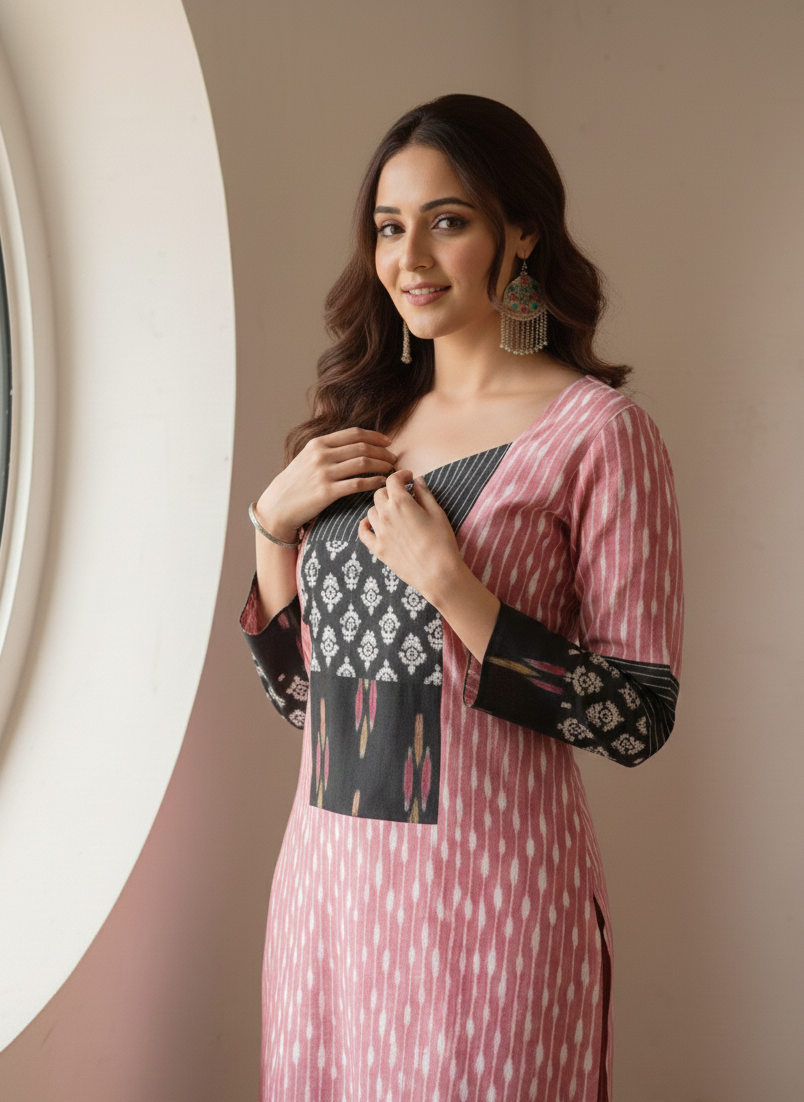 Pink Berry Ikat Kurti