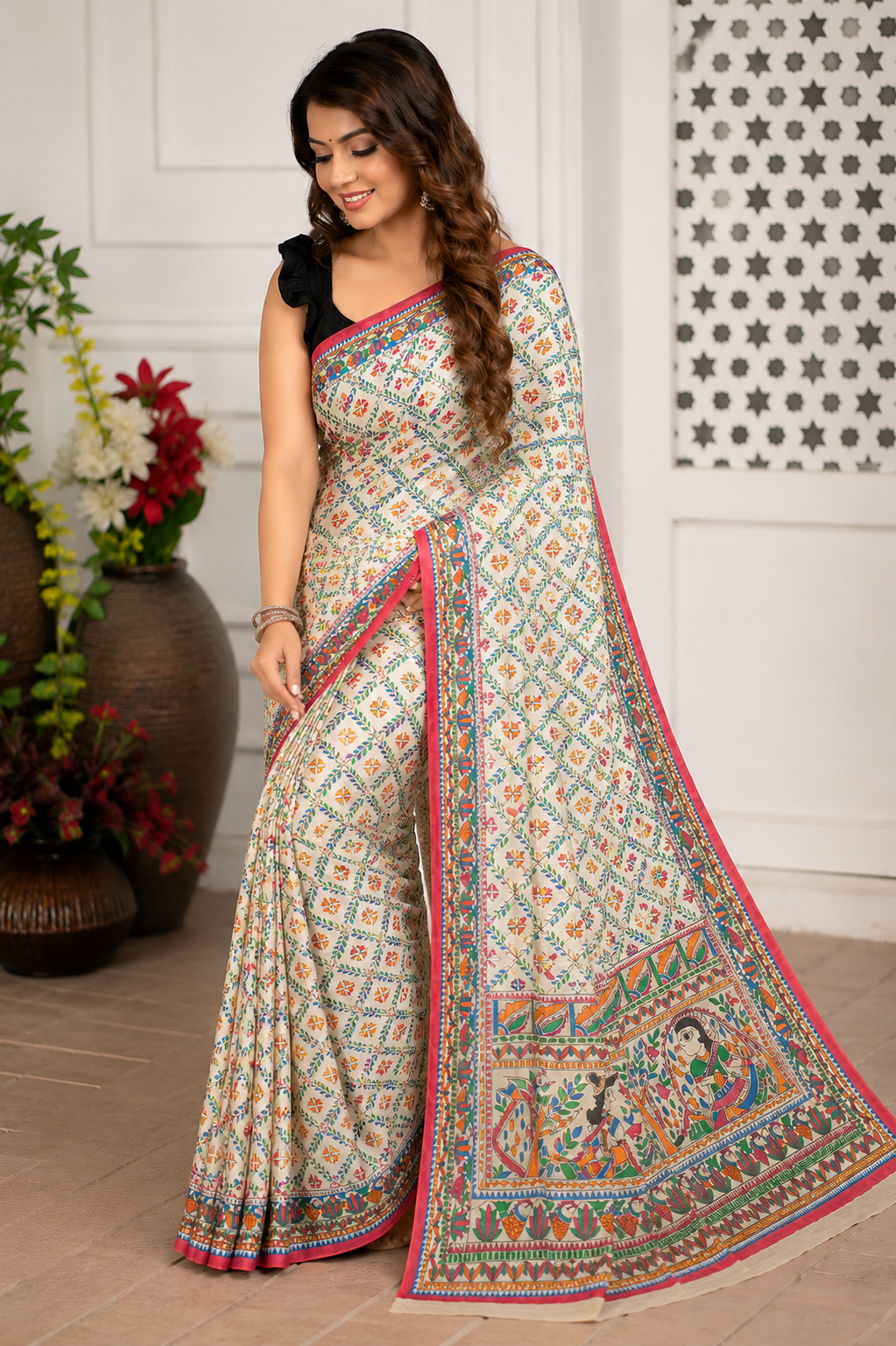 Rangriti Vines Handmade Madhubani Tassar Silk Saree