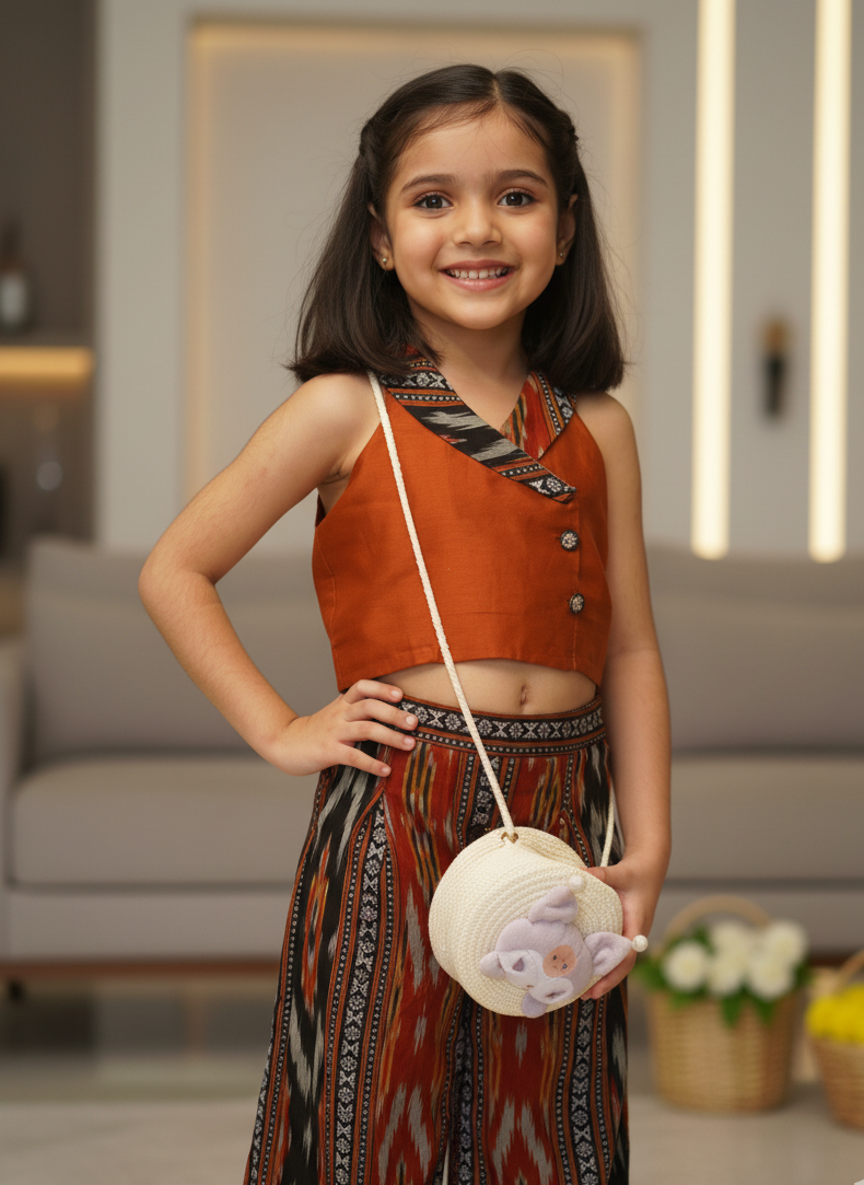 Smart, chic & handcrafted — this lapel-collared top in Chanderi paired with cotton trousers brings effortless style and comfort. 🌿
Featuring woven Ikat detailing, it’s perfect for casual outings, celebrations, or stylish everyday wear.