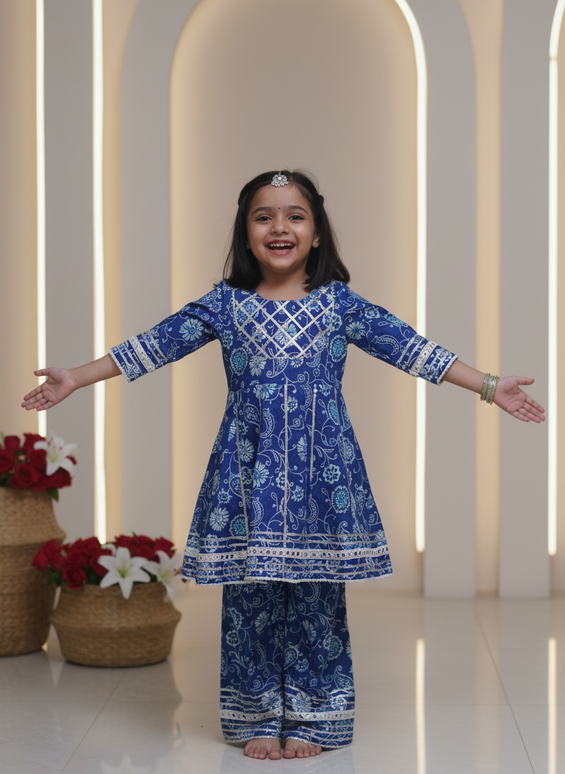 Let her shine in our handcrafted Jaipuri block print kurta & trouser set with delicate gota detailing. ✨
Made from pure cotton, it’s soft, breathable, and festive — designed for joyful celebrations with all-day comfort and charm.