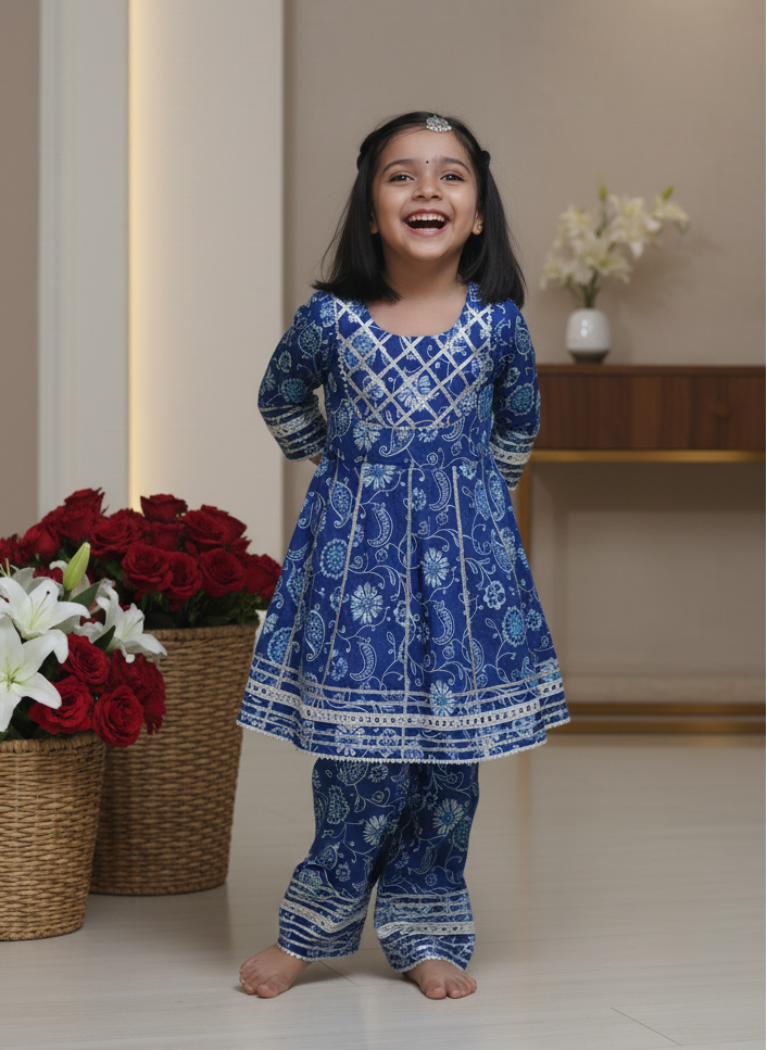 Let her shine in our handcrafted Jaipuri block print kurta & trouser set with delicate gota detailing. ✨
Made from pure cotton, it’s soft, breathable, and festive — designed for joyful celebrations with all-day comfort and charm.