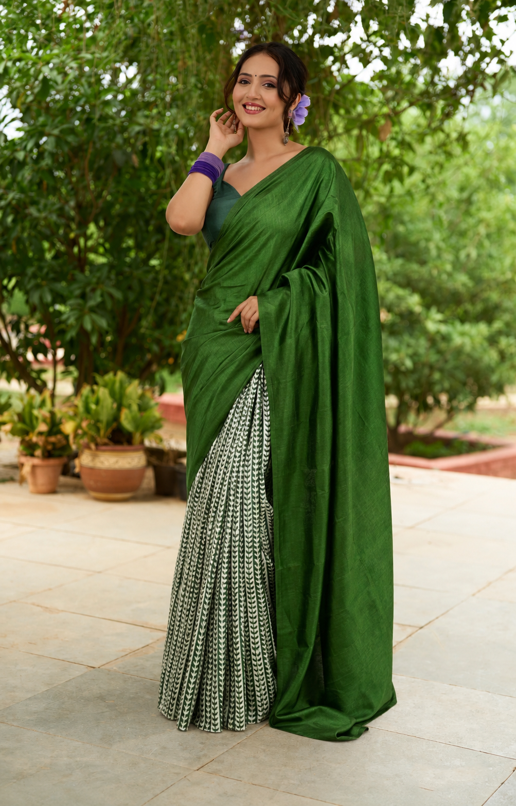 Jade Aura Hand painted Silk Saree