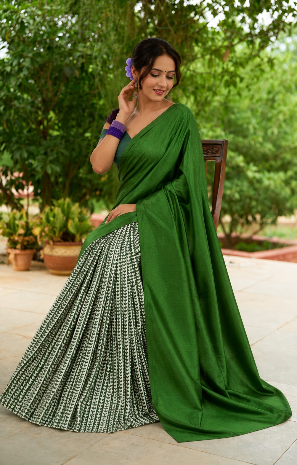 Jade Aura Hand painted Silk Saree