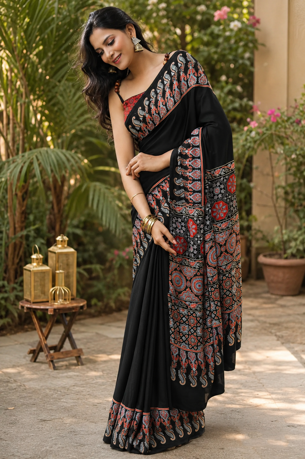 Kaala Ajrakh Silk Modal Saree