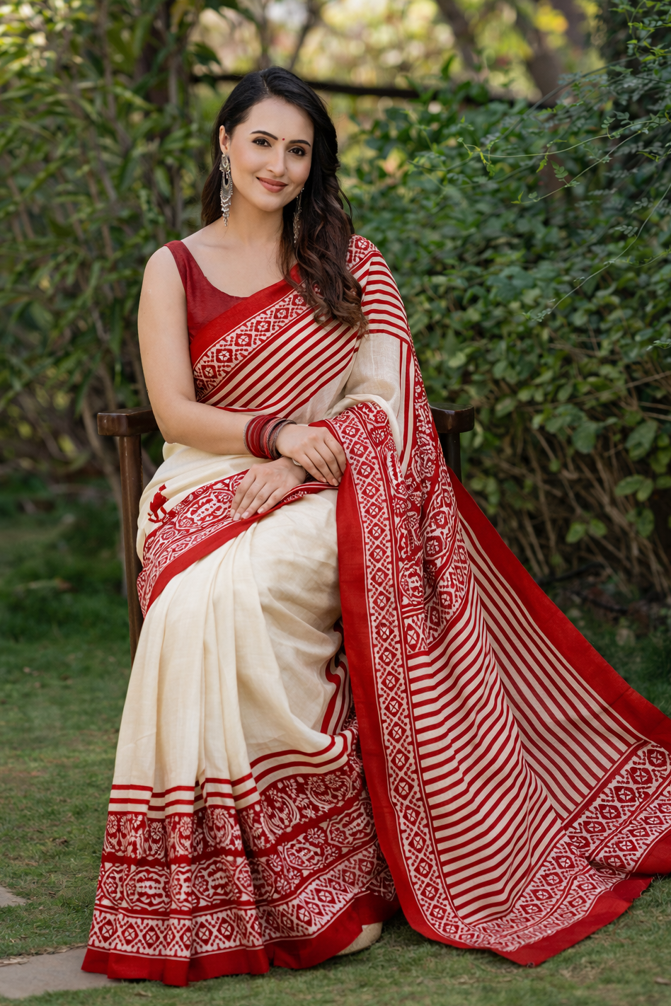 Meher Garnet Hand painted Pure Silk Saree