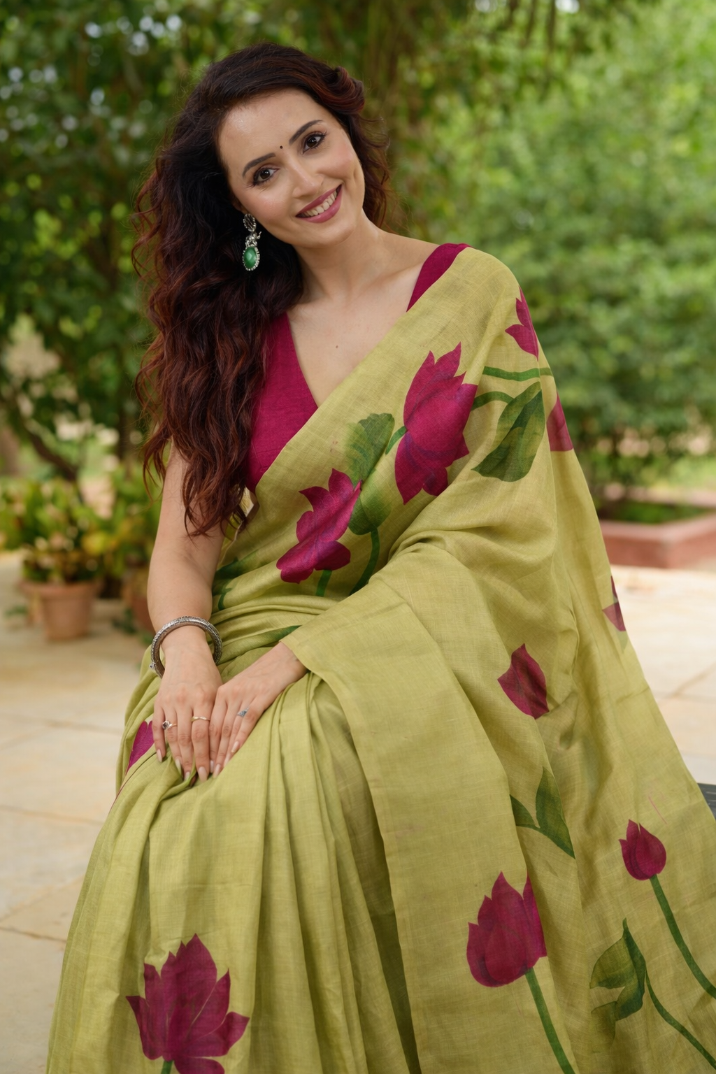 Moss Petals Hand-Painted Pure Silk Saree
