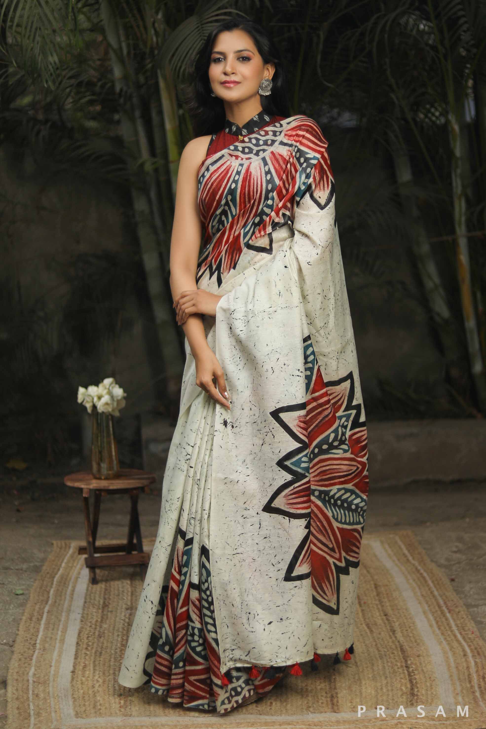 Kimaya Hand Painted Pure Matka Silk Saree Prasam Crafts