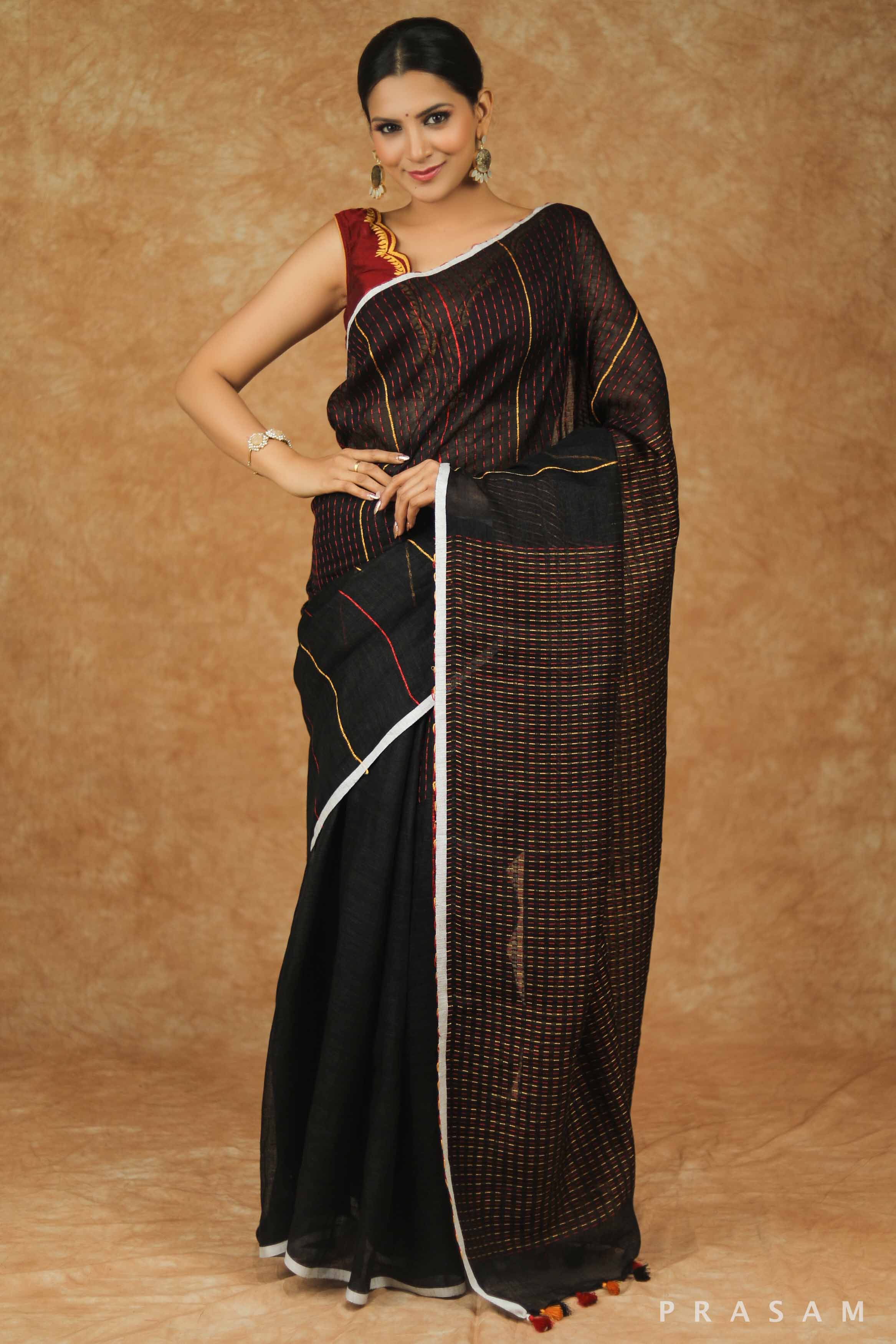 Scatter Bean Linen Kantha stitch Saree Prasam Crafts