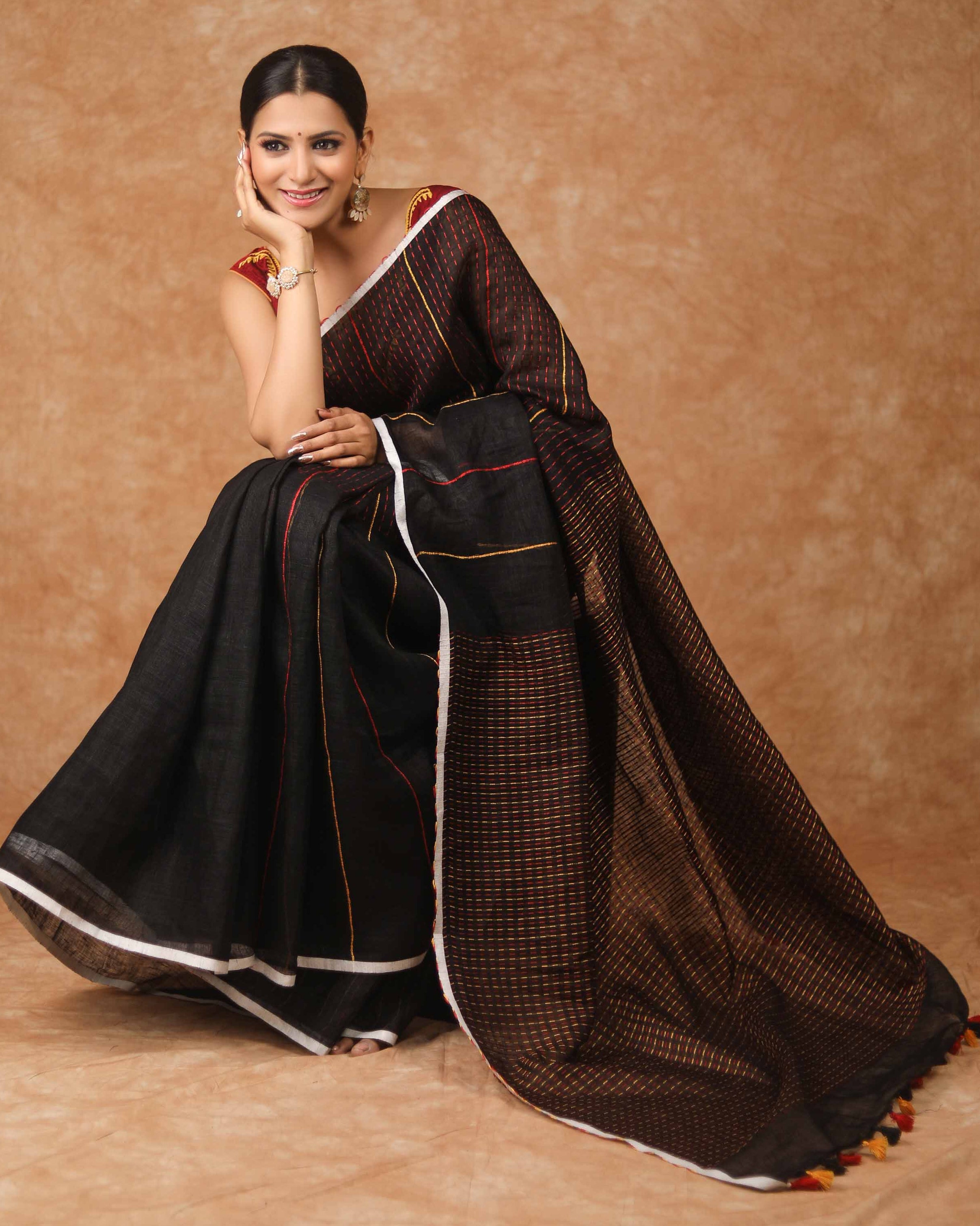 Scatter Bean Linen Kantha stitch Saree Prasam Crafts