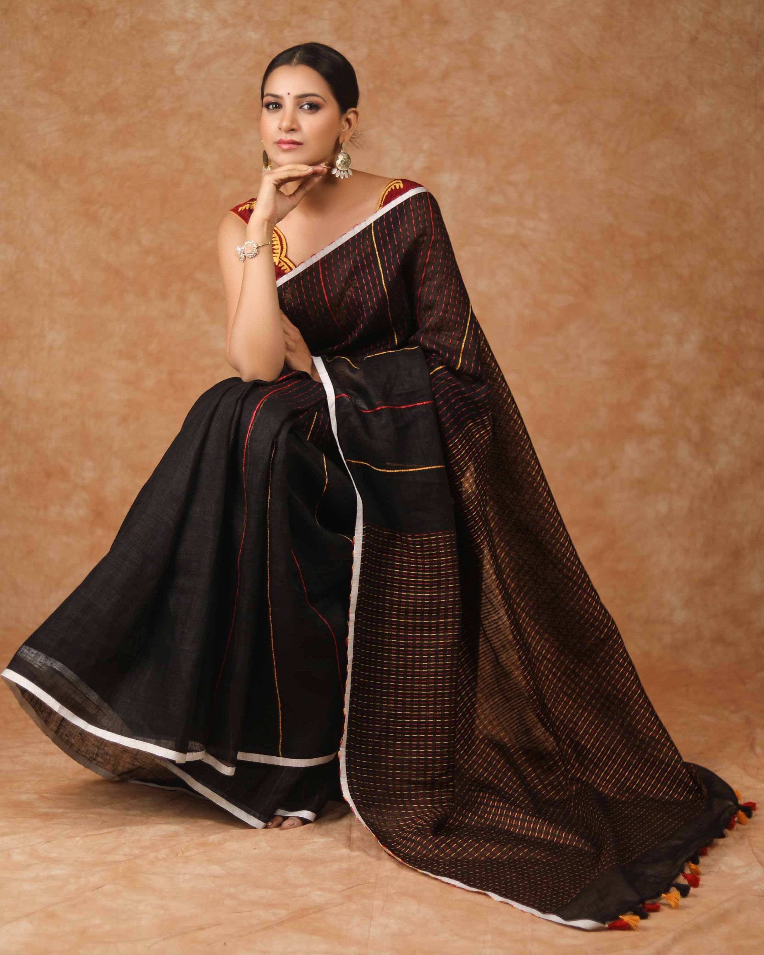 Scatter Bean Linen Kantha stitch Saree Prasam Crafts