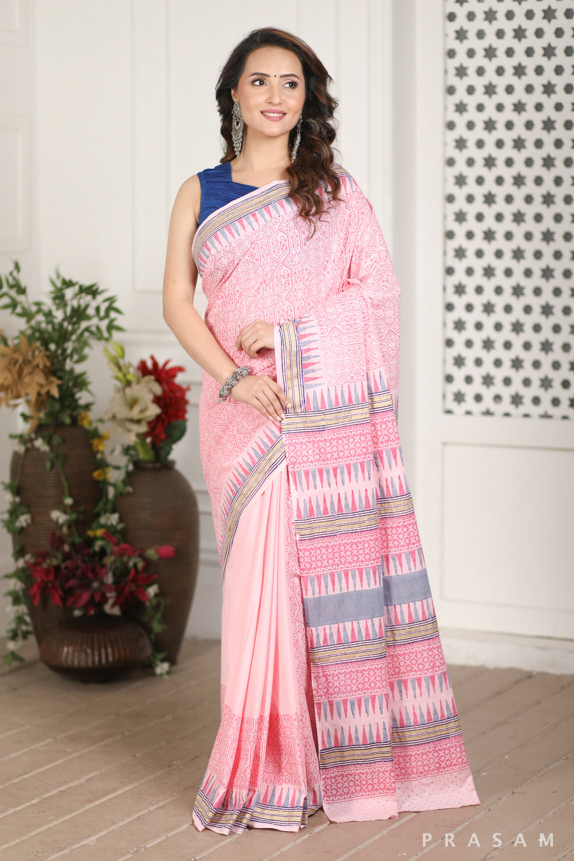 Beauty Spot Cotton Hand Block Print Saree Prasam Crafts