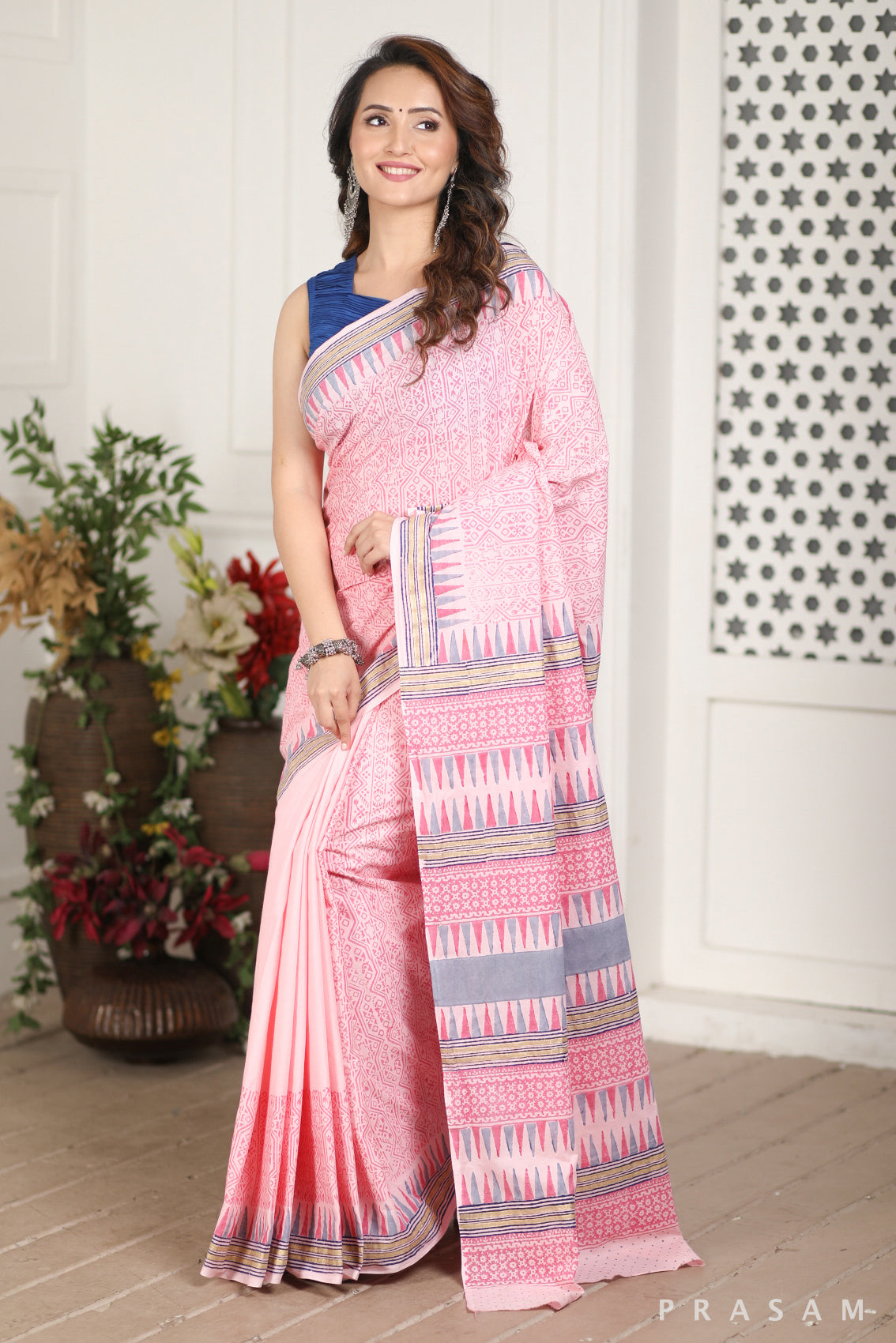 Beauty Spot Cotton Hand Block Print Saree Prasam Crafts