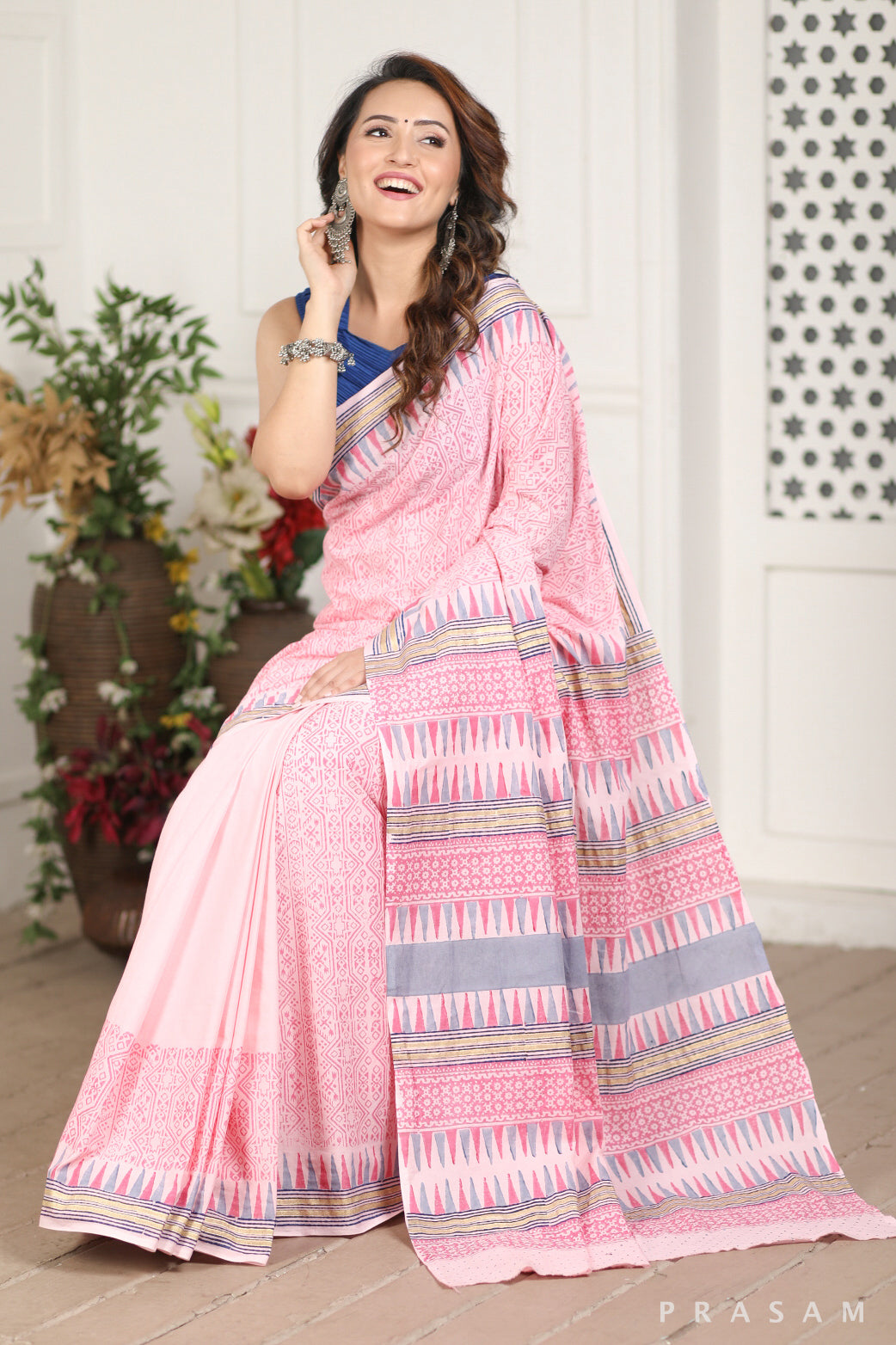Beauty Spot Cotton Hand Block Print Saree Prasam Crafts