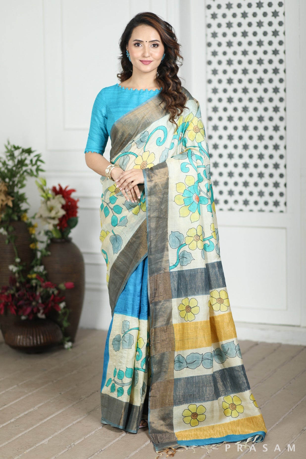 Forest Wild Kalamkari Tussar Silk Saree Prasam crafts