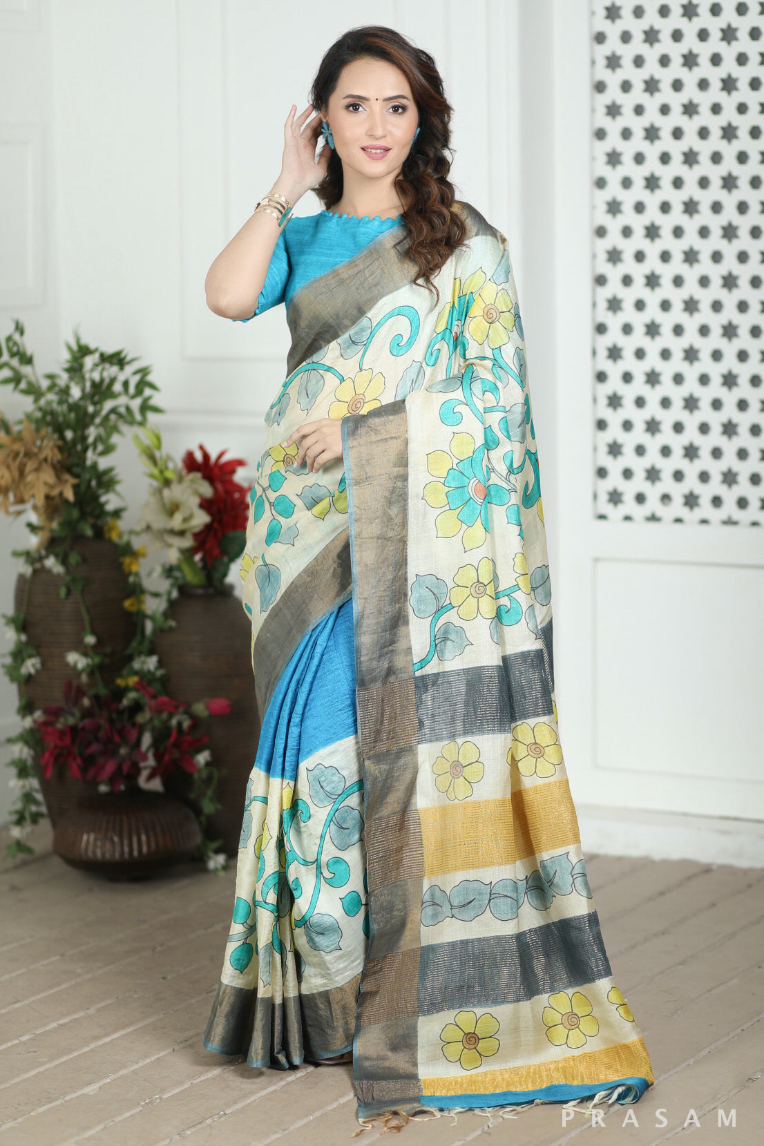 Forest Wild Kalamkari Tussar Silk Saree Prasam crafts