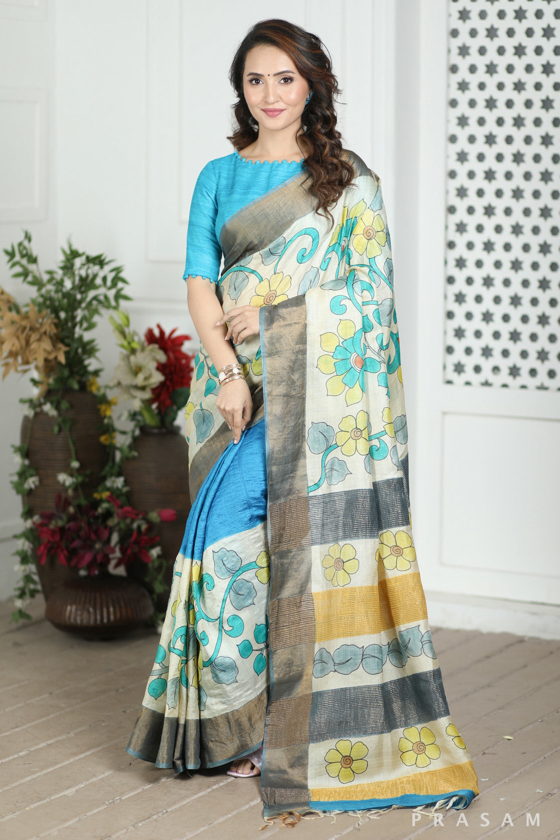 Forest Wild Kalamkari Tussar Silk Saree Prasam crafts
