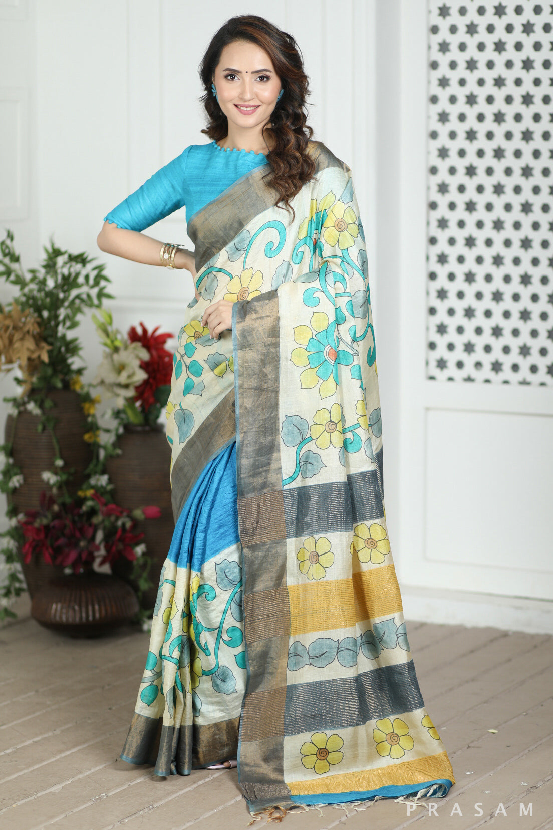 Forest Wild Kalamkari Tussar Silk Saree Prasam crafts
