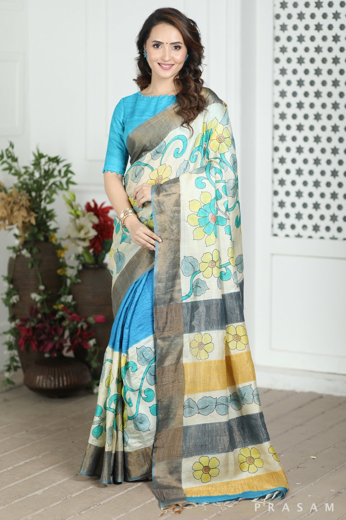 Forest Wild Kalamkari Tussar Silk Saree Prasam crafts