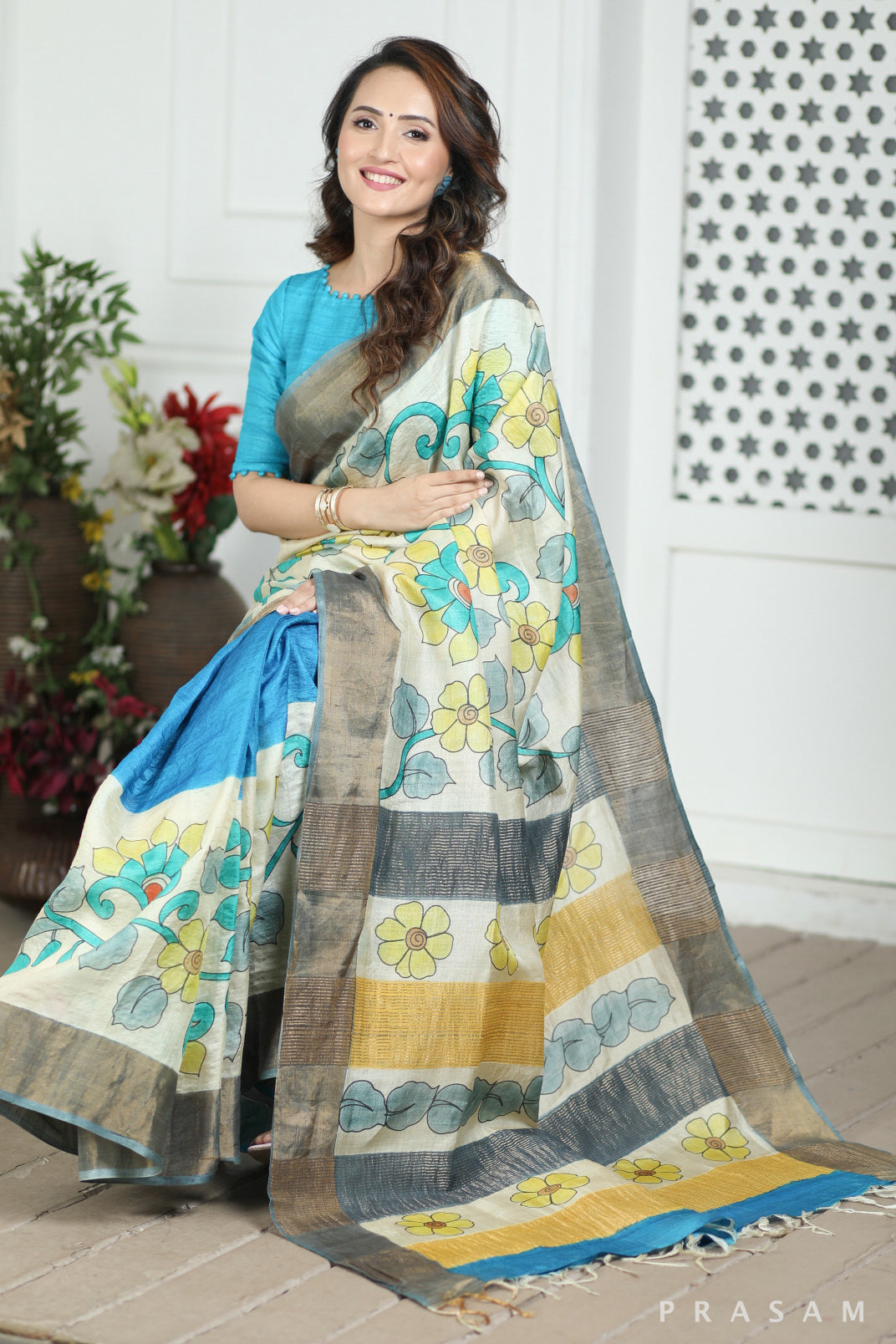 Forest Wild Kalamkari Tussar Silk Saree Prasam crafts