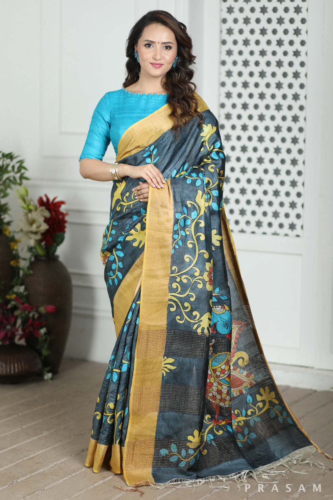 Dream Flare Kalamkari Tussar Silk Saree Prasam crafts