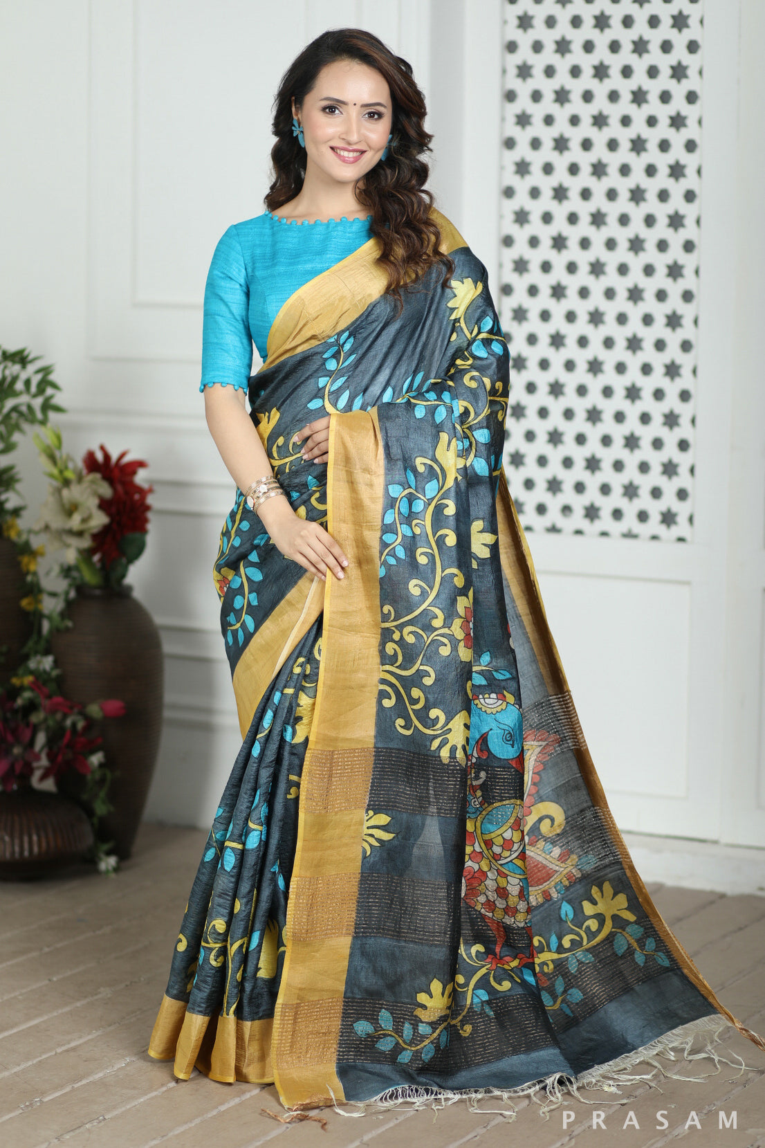 Dream Flare Kalamkari Tussar Silk Saree Prasam crafts