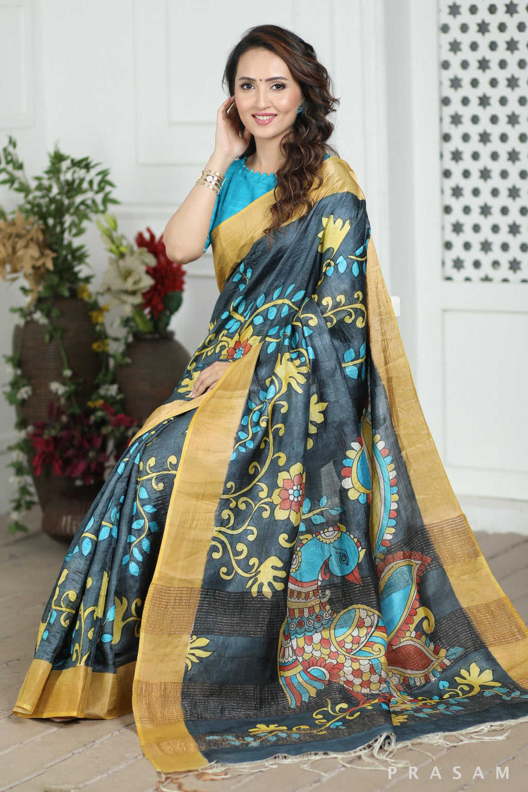 Dream Flare Kalamkari Tussar Silk Saree Prasam crafts