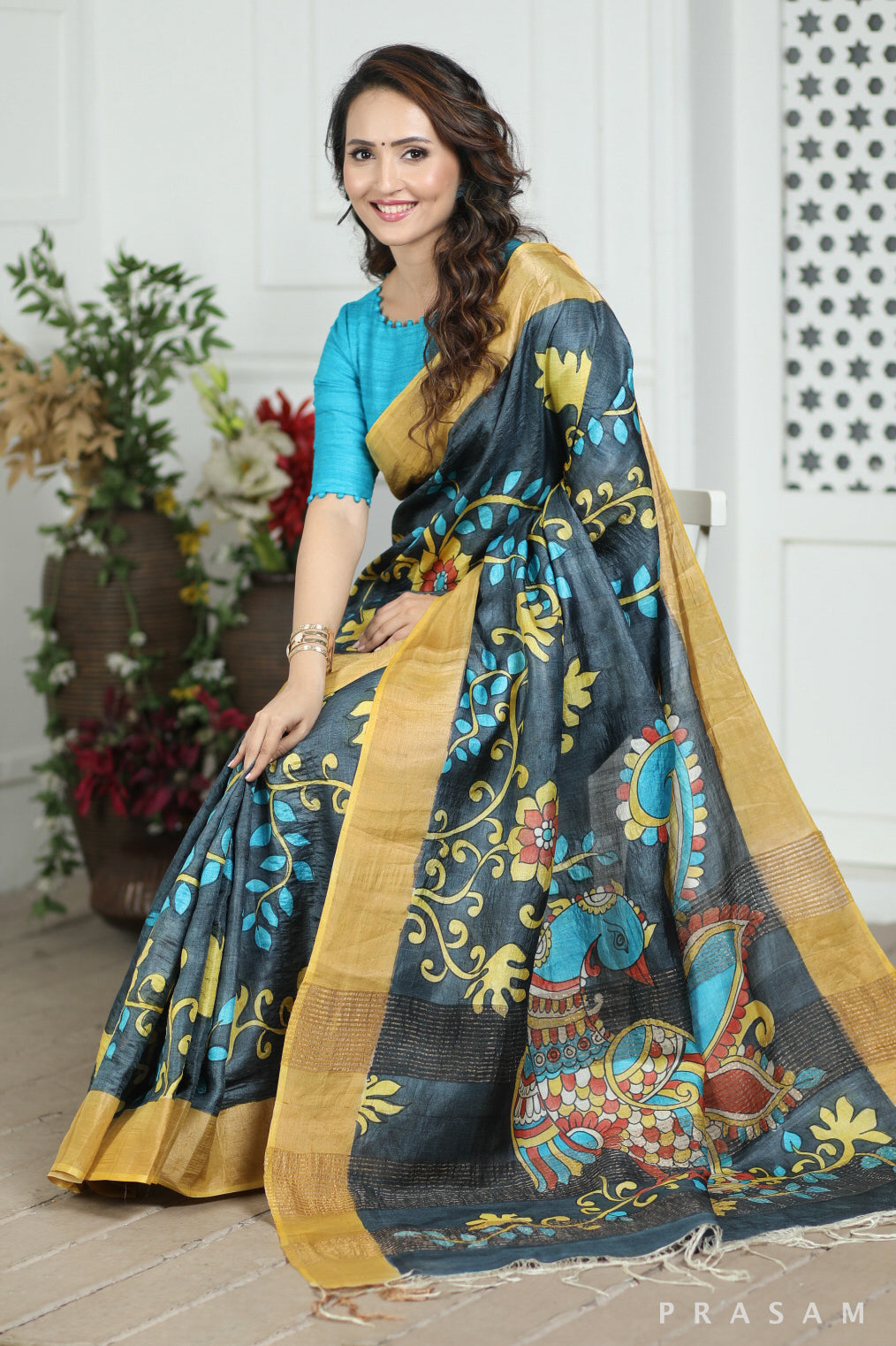 Dream Flare Kalamkari Tussar Silk Saree Prasam crafts