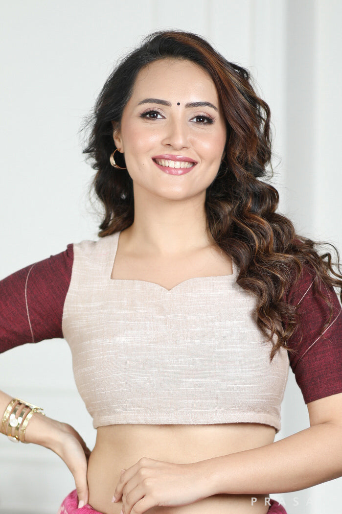 Handwoven Contrast Color Cotton Blouse Prasam Crafts