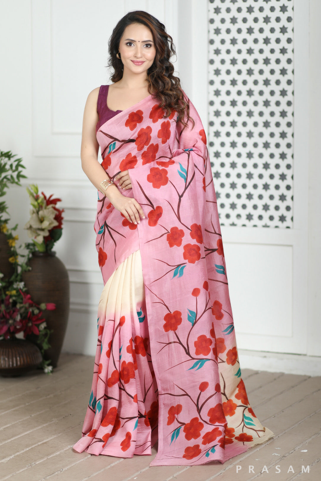 Petunia Hand painted Pure Silk Saree