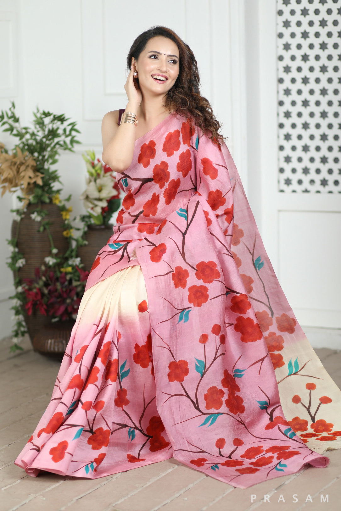 Petunia Hand painted Pure Silk Saree