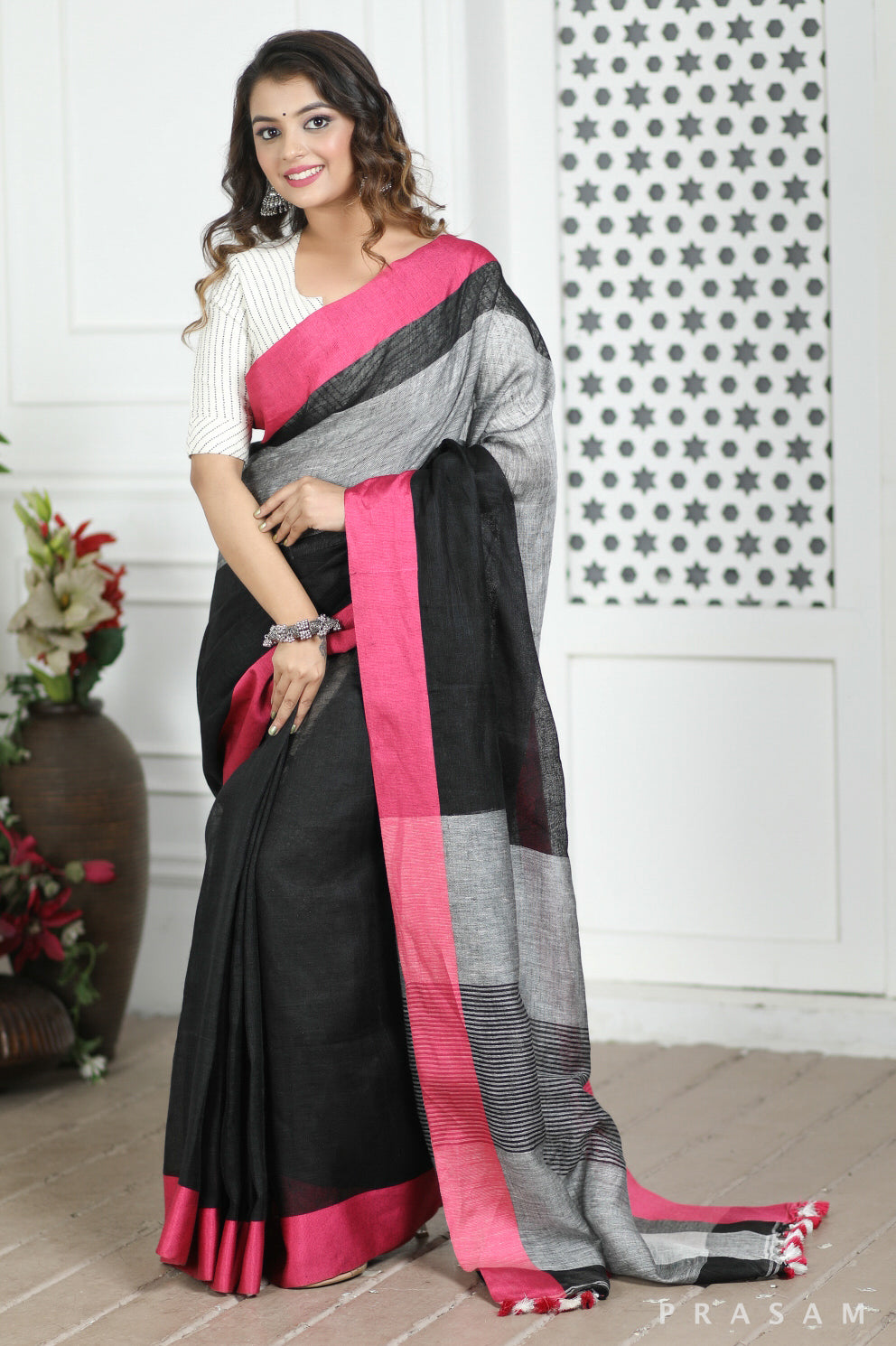 Night Dews Linen Saree