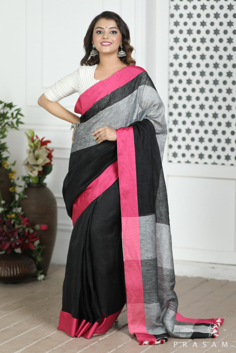 Night Dews Linen Saree