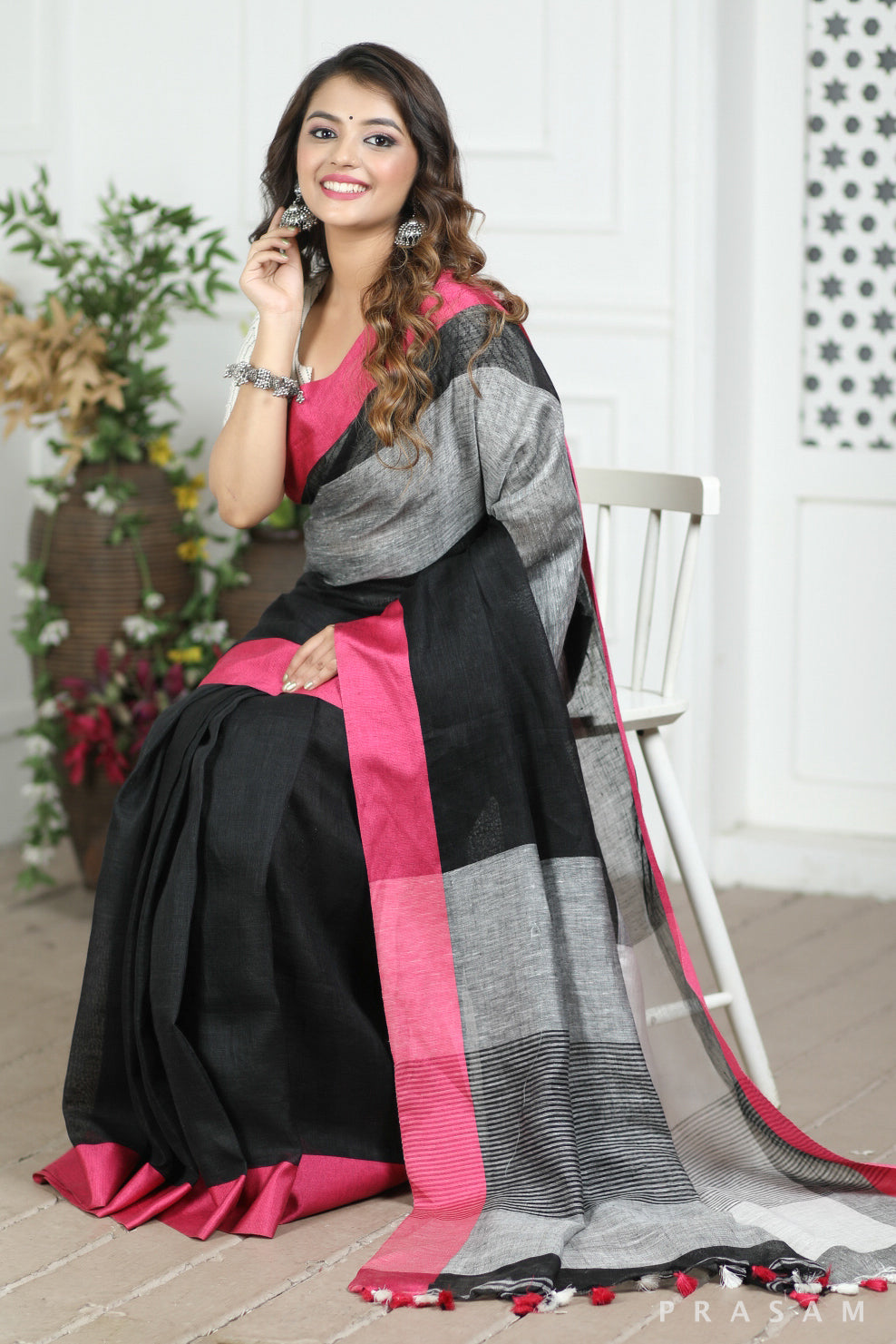 Night Dews Linen Saree