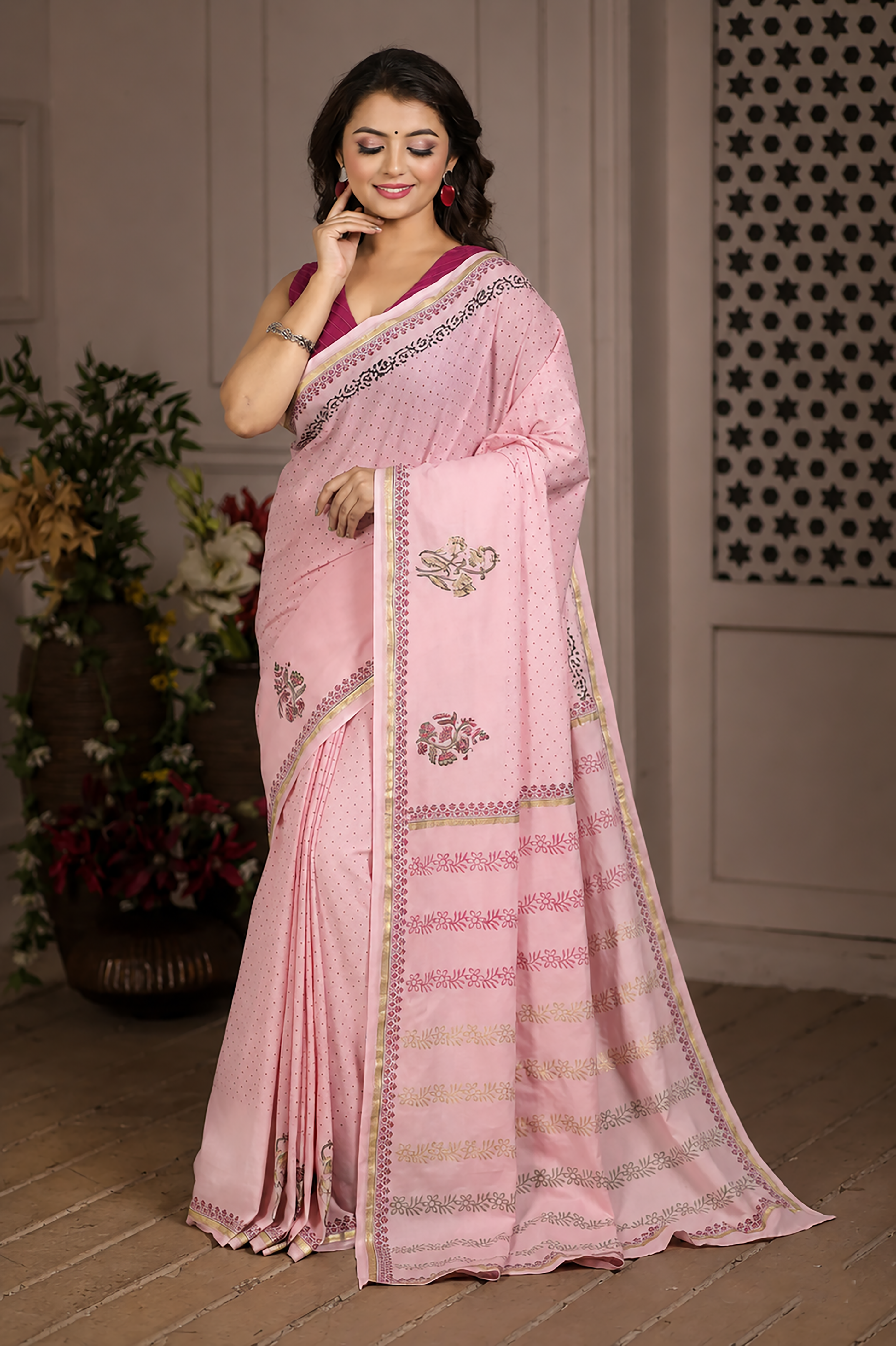 Northern Breeze Cotton Hand Block Print Saree