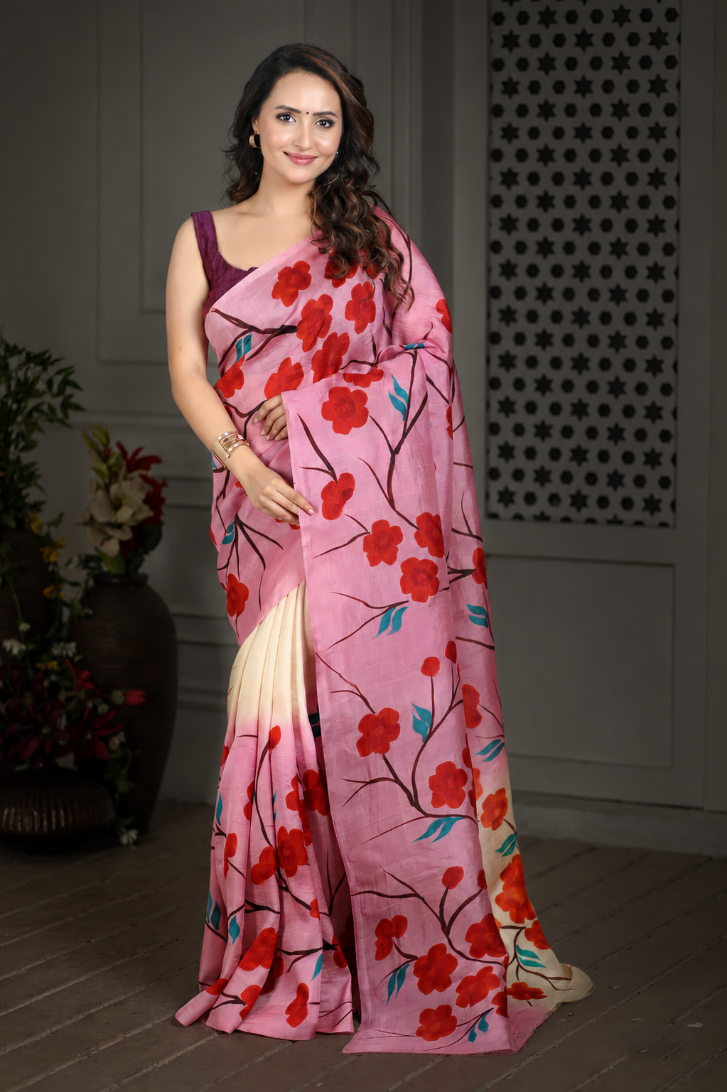 Petunia Hand painted Pure Silk Saree
