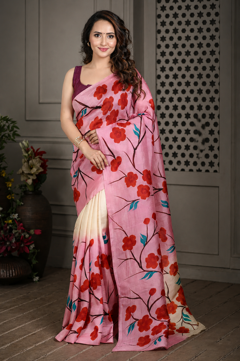 Petunia Hand painted Pure Silk Saree