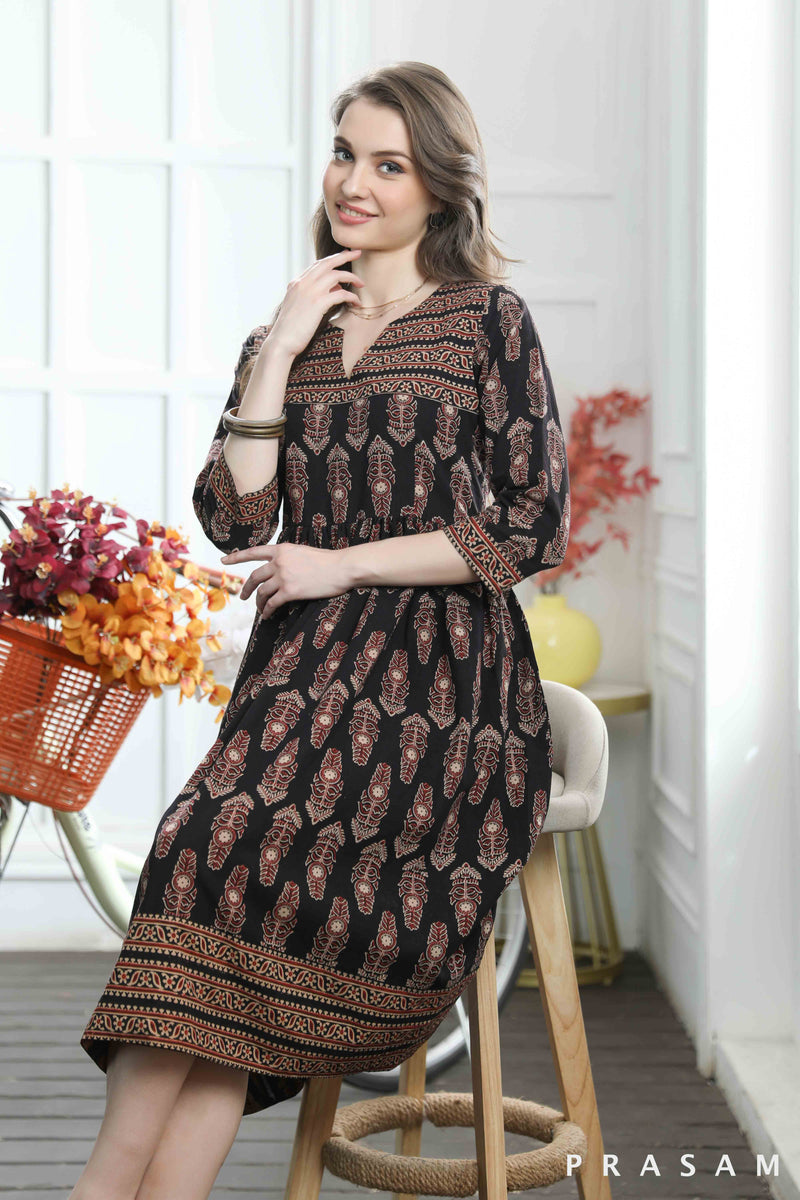 Olivia Sassy Cotton Ajrakh Combination Dress