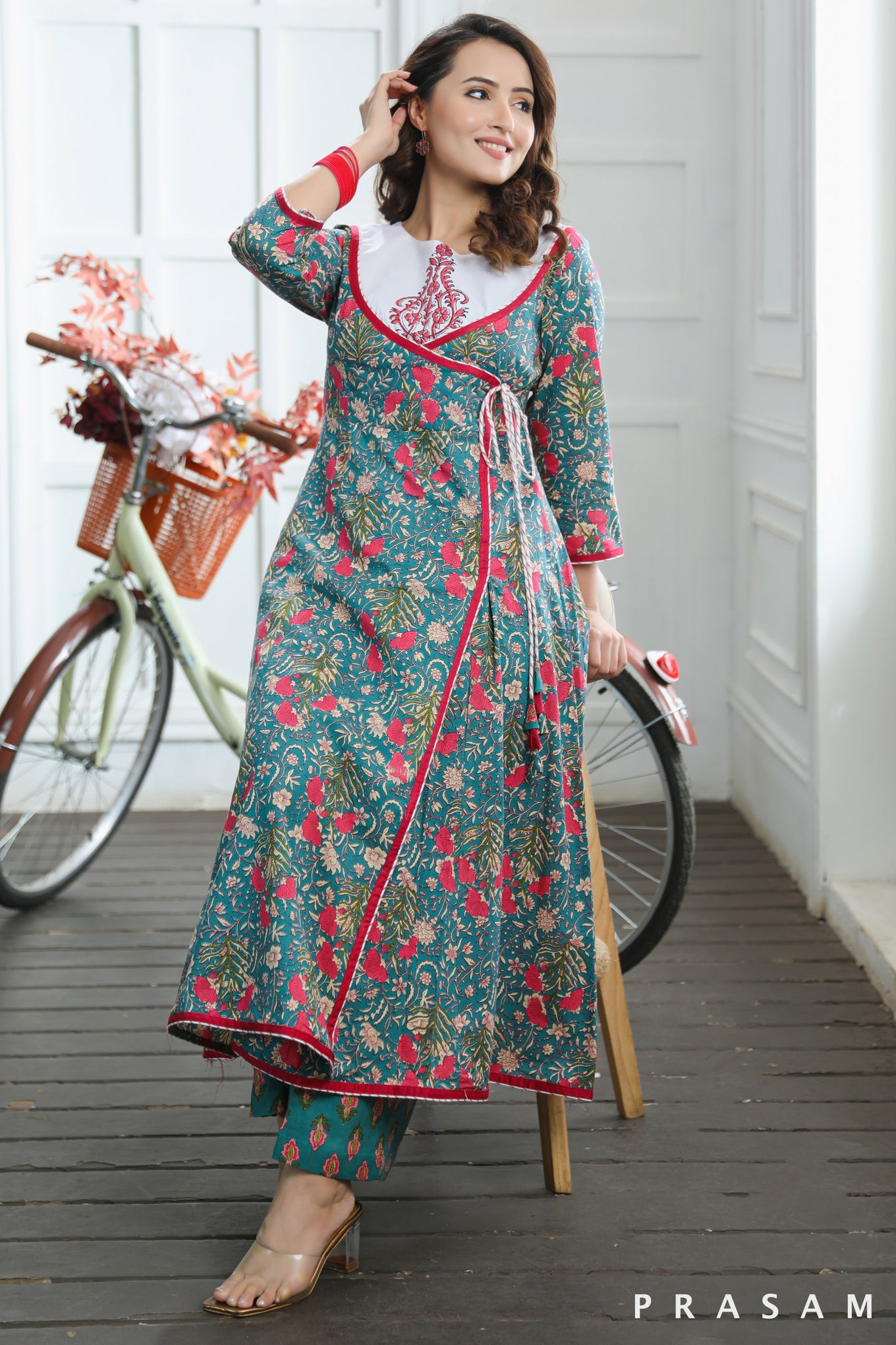 Ananya Vibrant Cotton Jaipuri Printed Angrakha With Block Print Yoke Kurti set