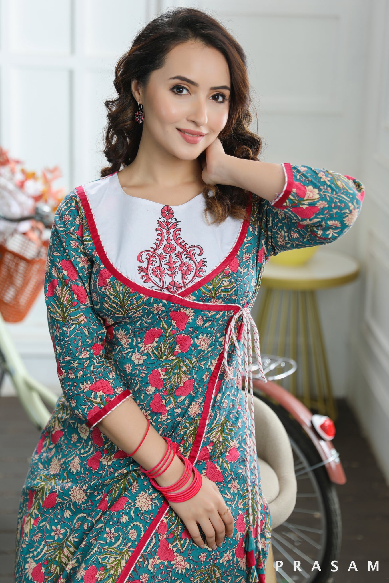 Ananya Vibrant Cotton Jaipuri Printed Angrakha With Block Print Yoke Kurti set