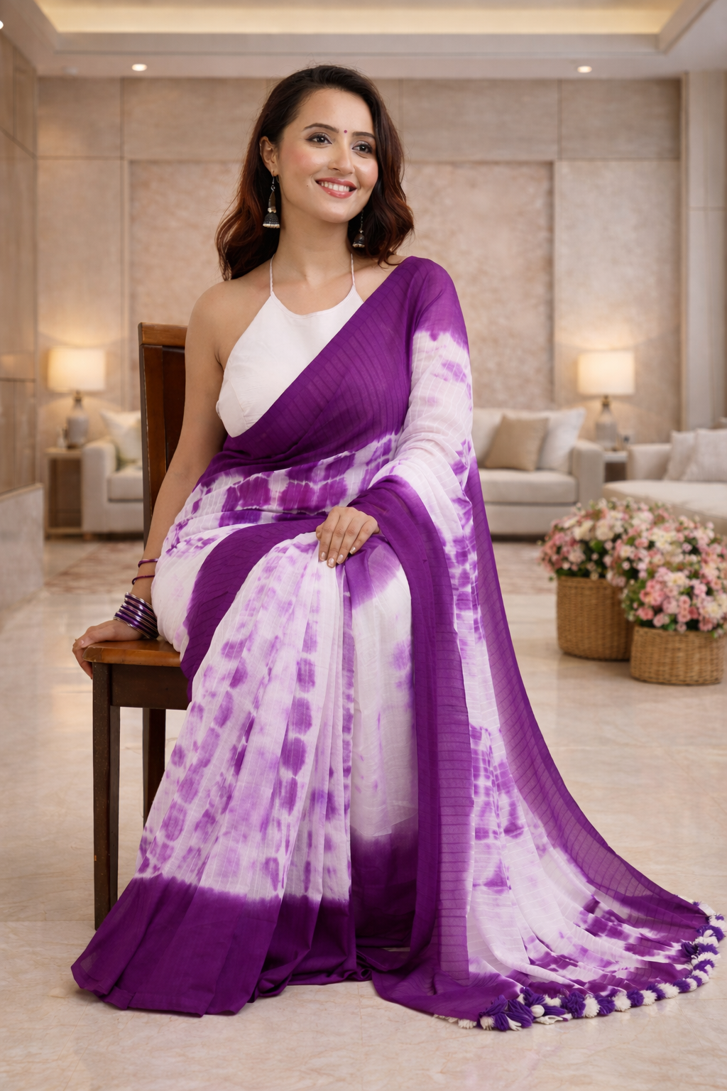 Amethyst Aura Shibori Handcrafted Saree