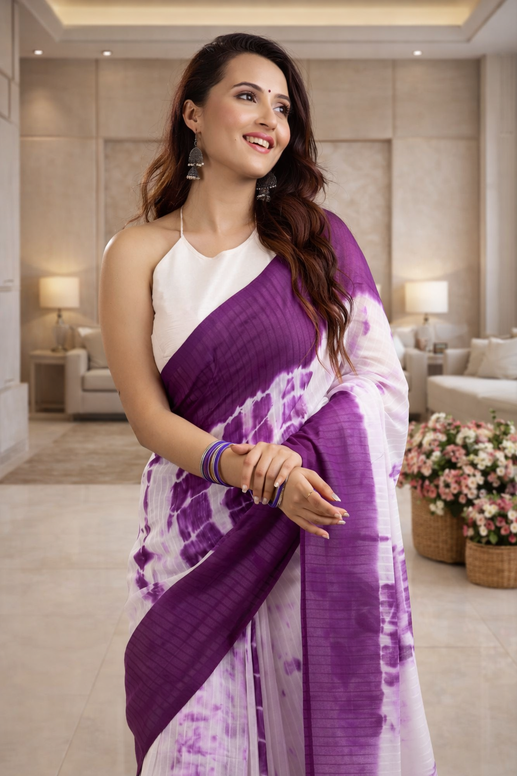 Amethyst Aura Shibori Handcrafted Saree