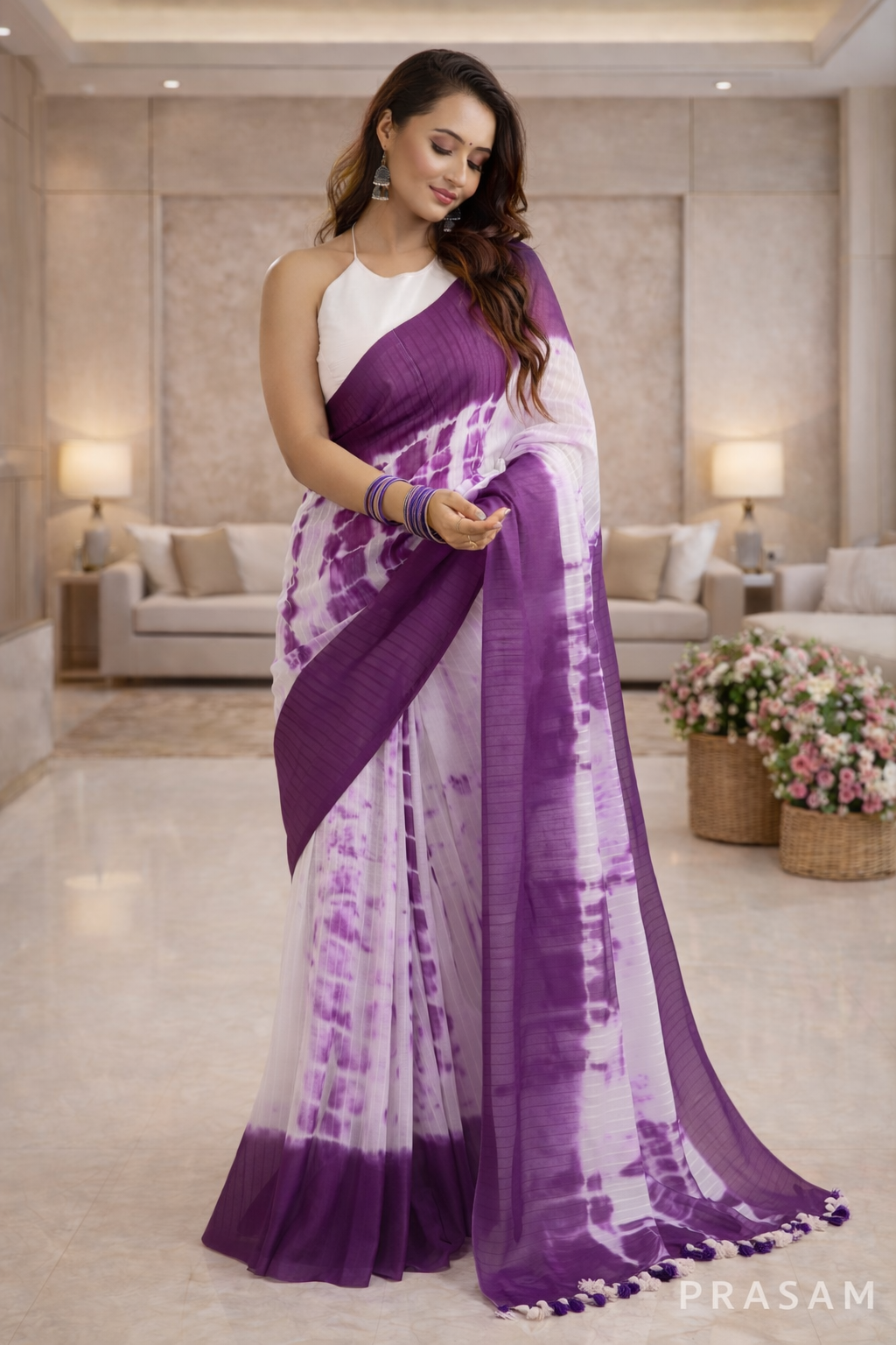 Amethyst Aura Shibori Handcrafted Saree