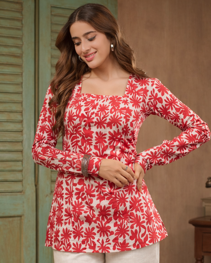 Rhea Scarlet Bagru Corset-Back Kurti