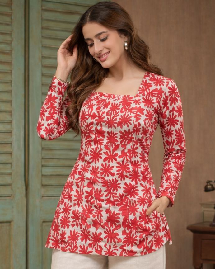 Rhea Scarlet Bagru Corset-Back Kurti