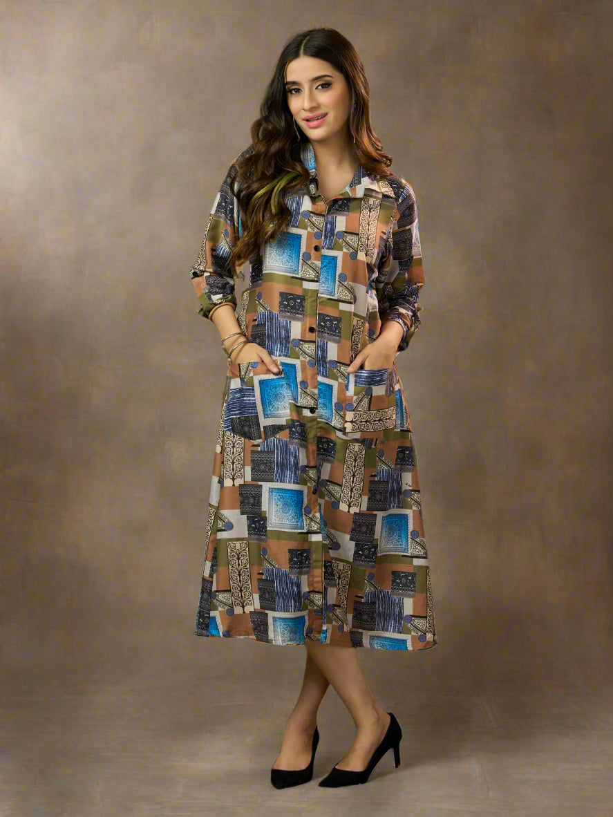 Kaleidoscope Shirt Style Midi Dress