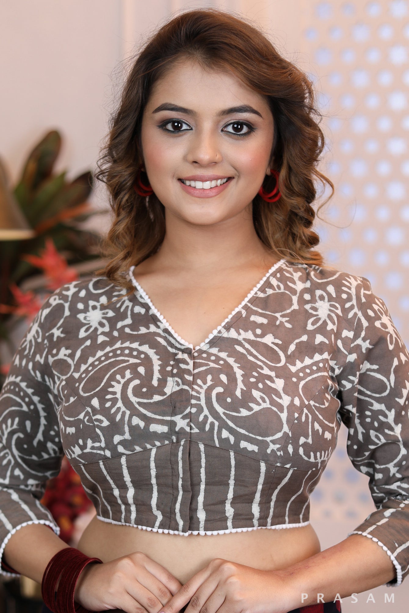 Neutral Combination Ethnic Blouse