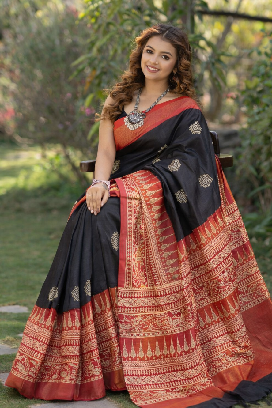 Saumya traditional print pure silk saree