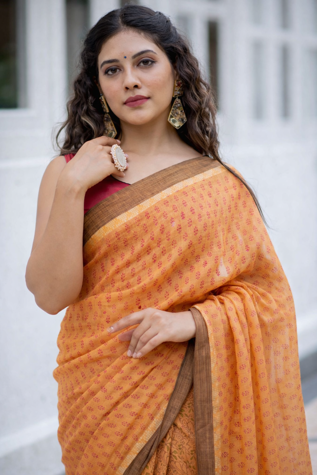 Summer Sunset Linen Hand Block Print Saree